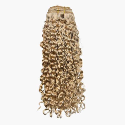 Sambi Ash blonde curly clip-in hair extensions made from 100% Remy human hair